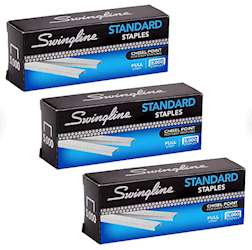 STAPLES, SWINGLINE, STANDARD, 1/4" LENGTH, FULL STRIP, 5000/BOX, 3 BOXES/CT LARGE